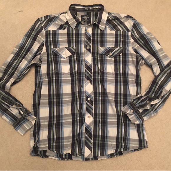 H&M Other - H&M L.O.G.G. Fitted Plaid Long Sleeve Button Down Shirt blue green white size XL